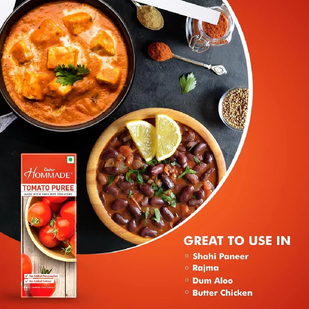 Dabur Hommade Tomato Puree - From 100percent Ripe Tomatoes, No Added Preservatives, 200 g-8.webp